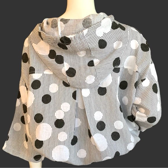 LIABELLA BLACK/WHITE LINEN HOODED ZIP FRONT TOP. WOMEN’S SIZE XXL - Picture 3 of 7